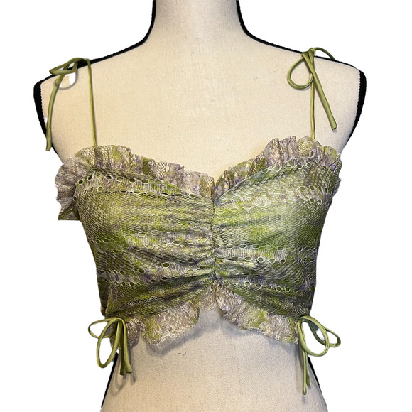 SinceThen NWOT Green & Purple Lace Strappy Crop Top Bustier Stretchy Bandeau Sm - Picture 2 of 5